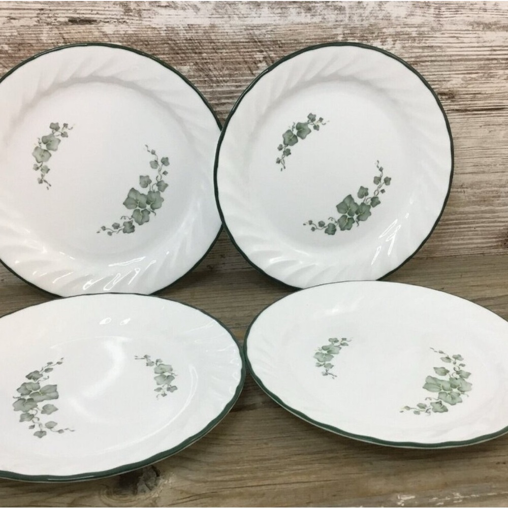 Set Of 4 Corelle Corning CALLAWAY Dessert Bread & Butter Plates Green Ivy Swirl - Picture 3 of 3